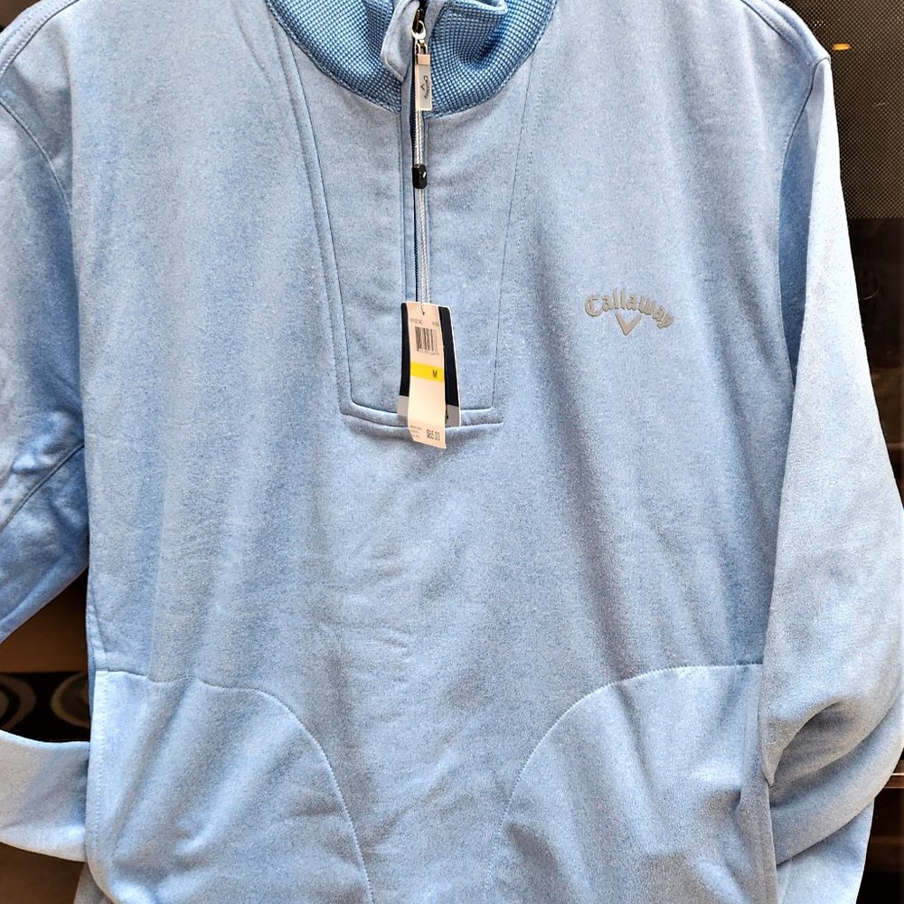 NWT Mens Golf Shirt Top Callaway BFF0021 Men M Fleece Blue Discount Shipping!!